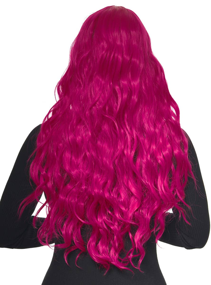 Women's Hot Raspberry Pink Synthetic Fashion Wig with Lace Parting - Back Image