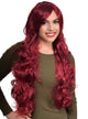 Extra Long Curly Deep Burgundy Women's Costume Wig with Side Fringe - Front Image