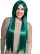 Extra Long Straight Teal Women's Costume Wig with Side Fringe - Front Image