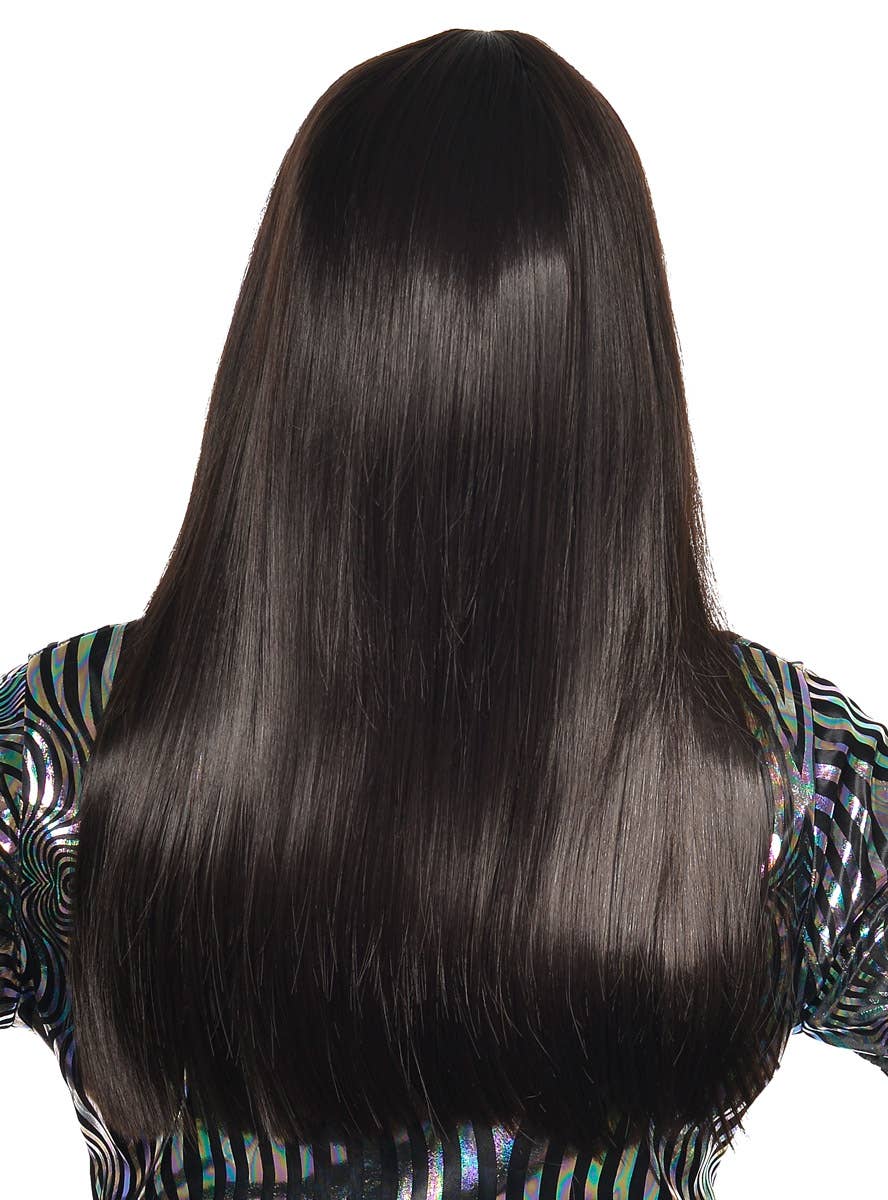 Womens Long Natural Black Costume Wig with Front Fringe - Back Image