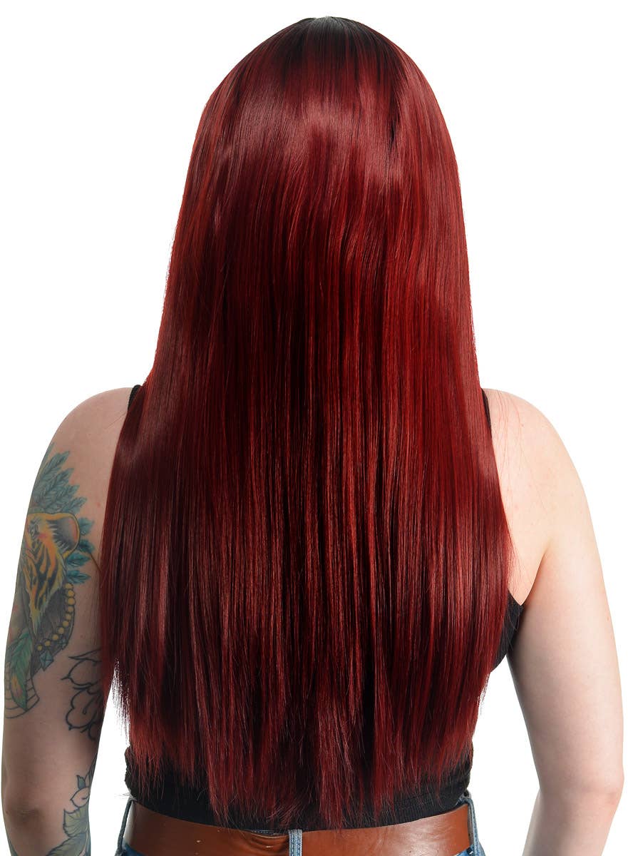 Womens Deep Burgundy Red Straight Synthetic Fashion Wig with T-Part Lace Front - Back Image