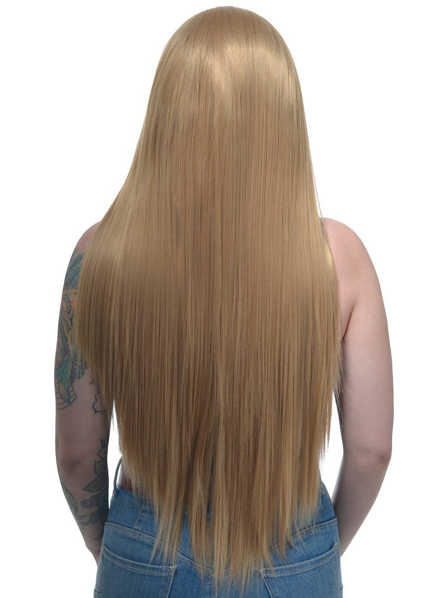 Womens Extra Long Warm Dark Blonde Straight Synthetic Fashion Wig with Lace Front - Back Image