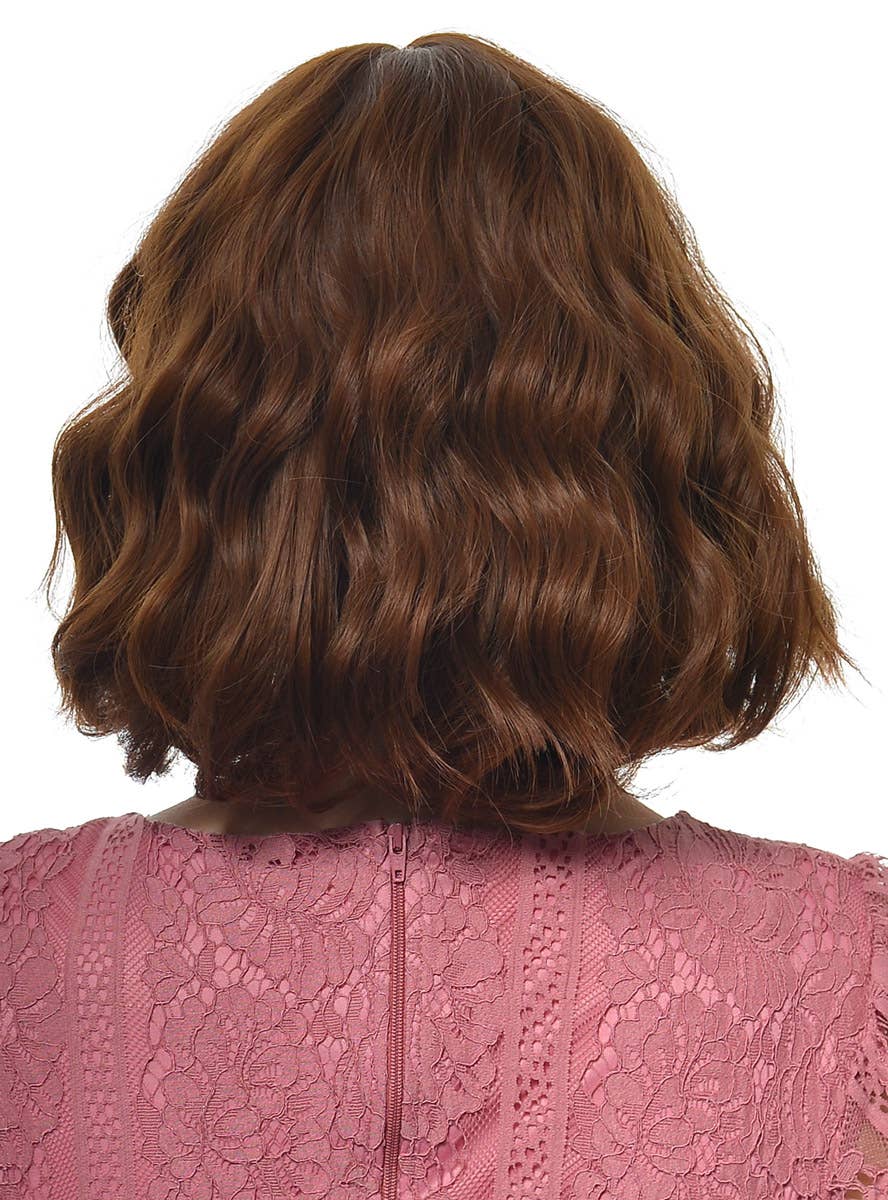 Women's Short Rich Brown Bob Wig with Loose Waves and Fringe - Back Image