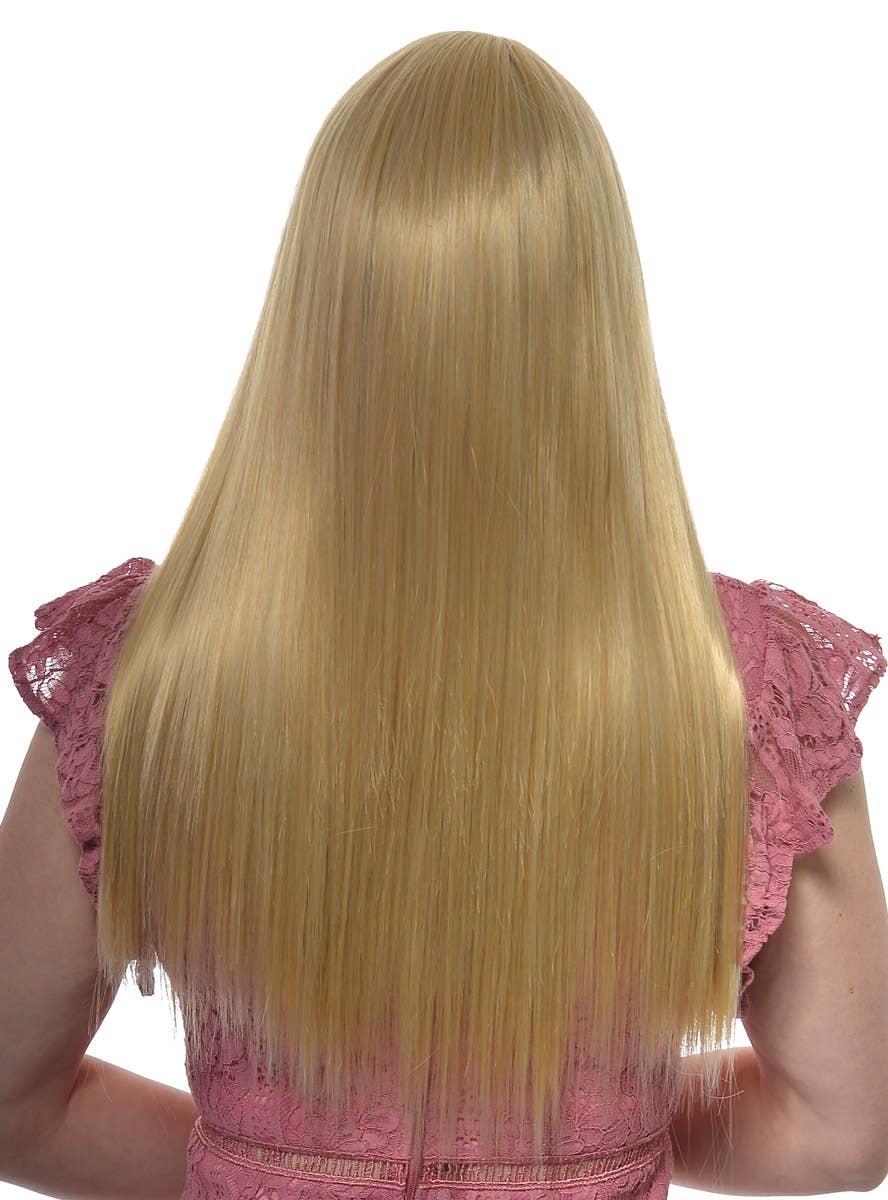 Women's Golden Blonde Straight Synthetic Fashion Wig with Front Fringe - Back Image