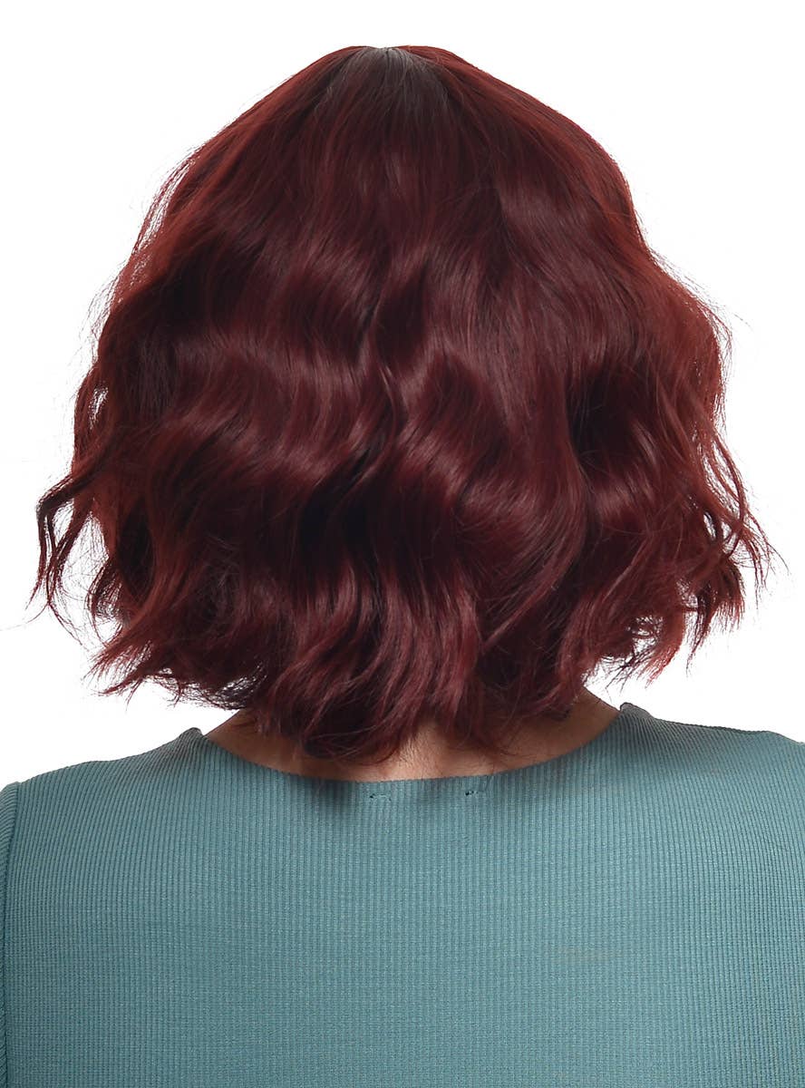 Women's Short Cherry Red Bob Wig with Loose Waves and Fringe - Back Image