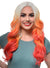 Red, Orange and White Long Wavy Ombre Fashion Wig with Lace Part - Front Image