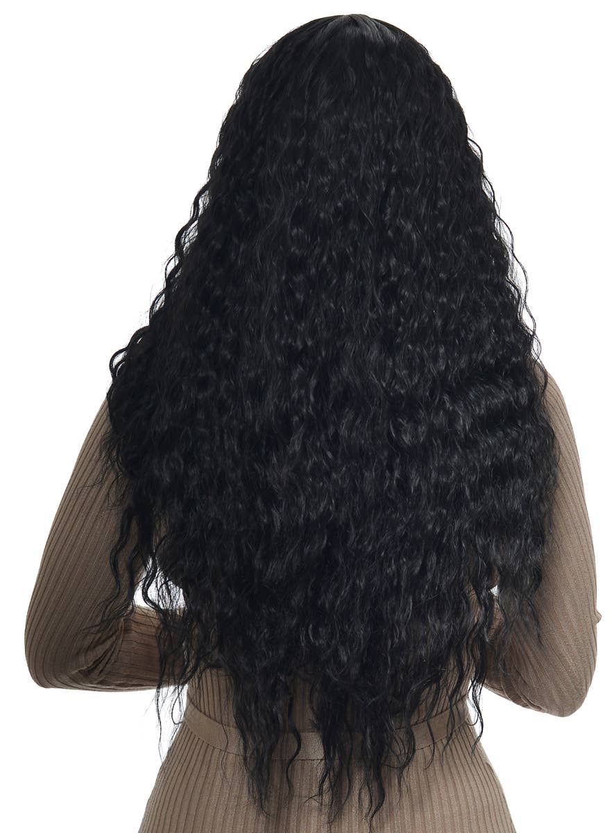 Women's Long Black Synthetic Fashion Wig with Tight Waves - Back Image