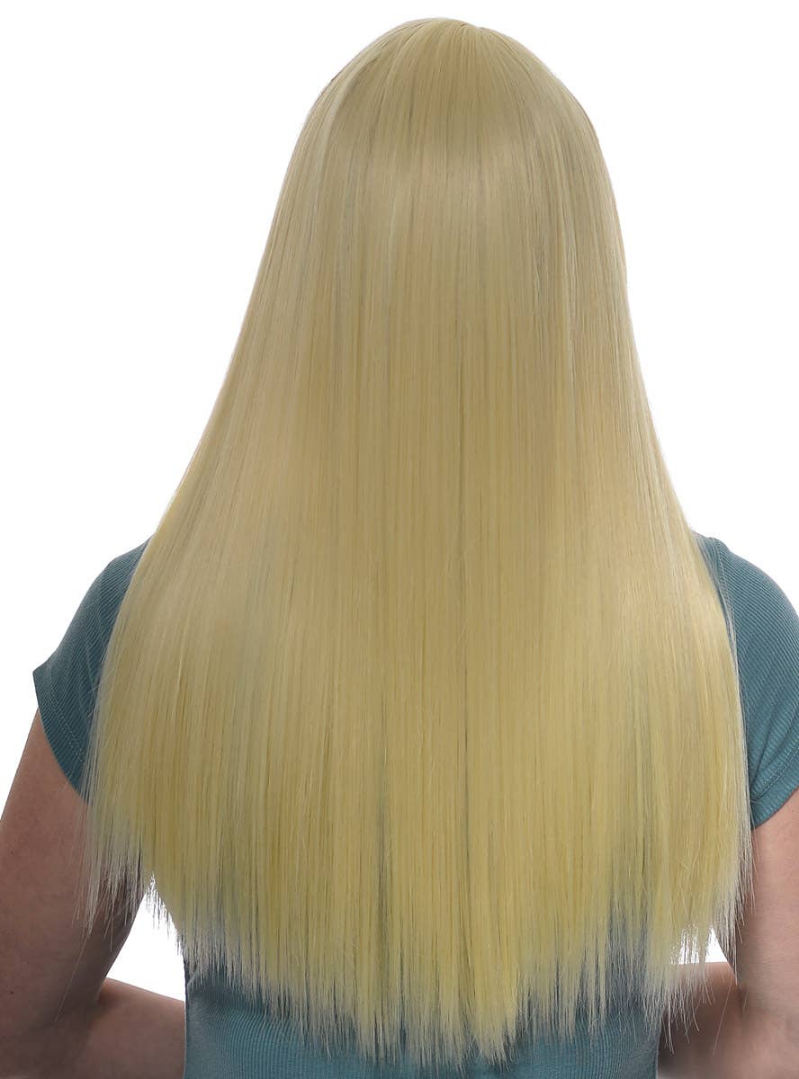 Women's Yellow Blonde Straight Synthetic Fashion Wig with Front Fringe - Back Image