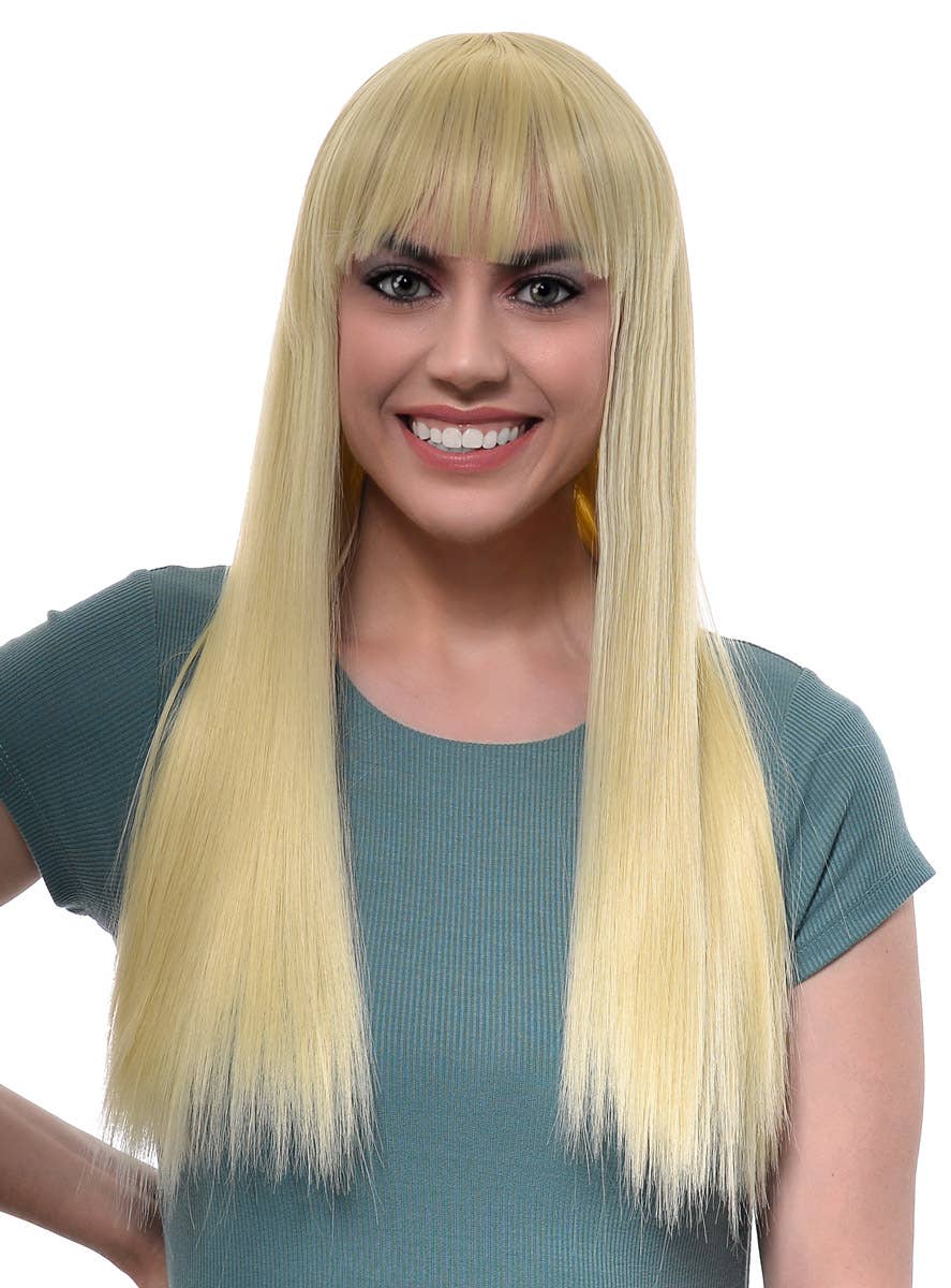 Women's Yellow Blonde Straight Synthetic Fashion Wig with Front Fringe - Front Image