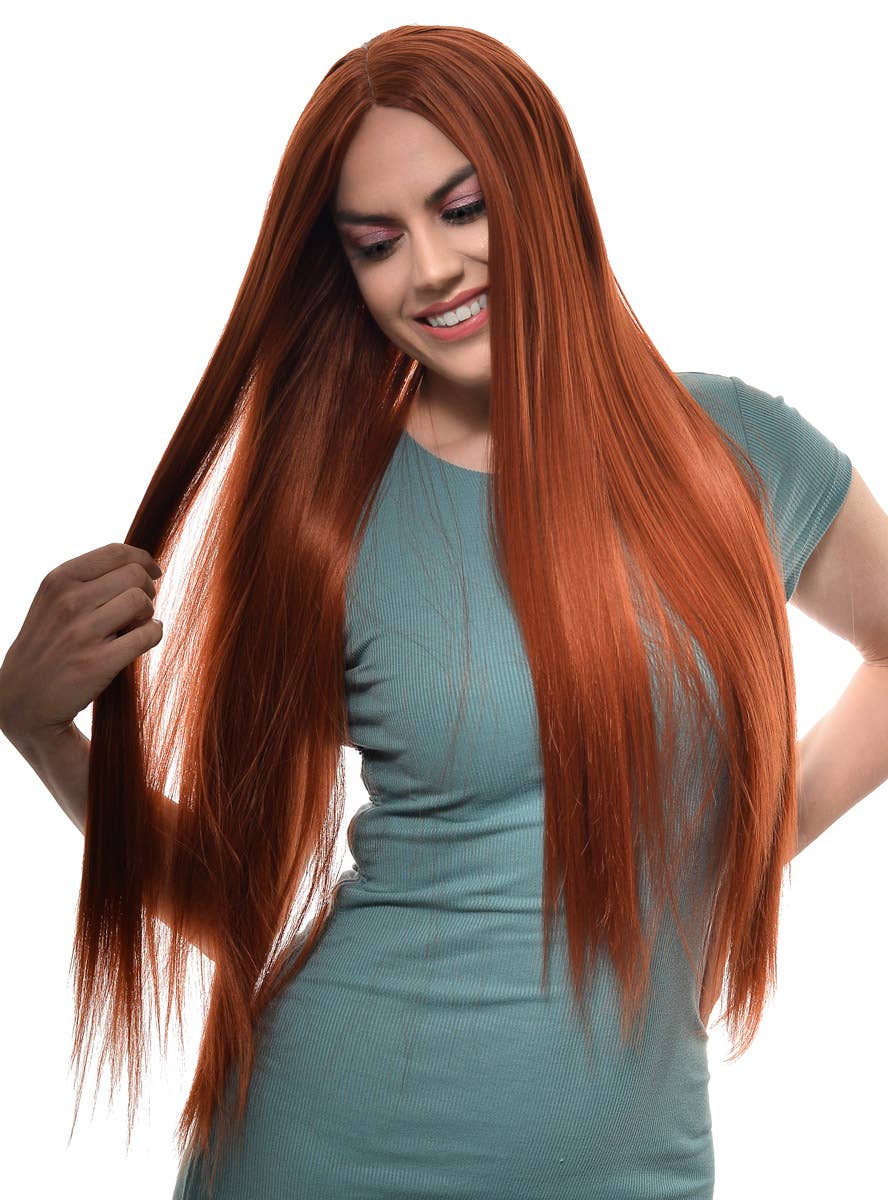 Ginger Red Women's Extra Long Synthetic Fashion Wig with Lace Part - Alternate Front Image