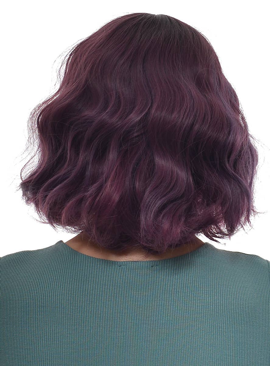 Women's Short Deep Purple Bob Wig with Loose Waves and Fringe - Back Image