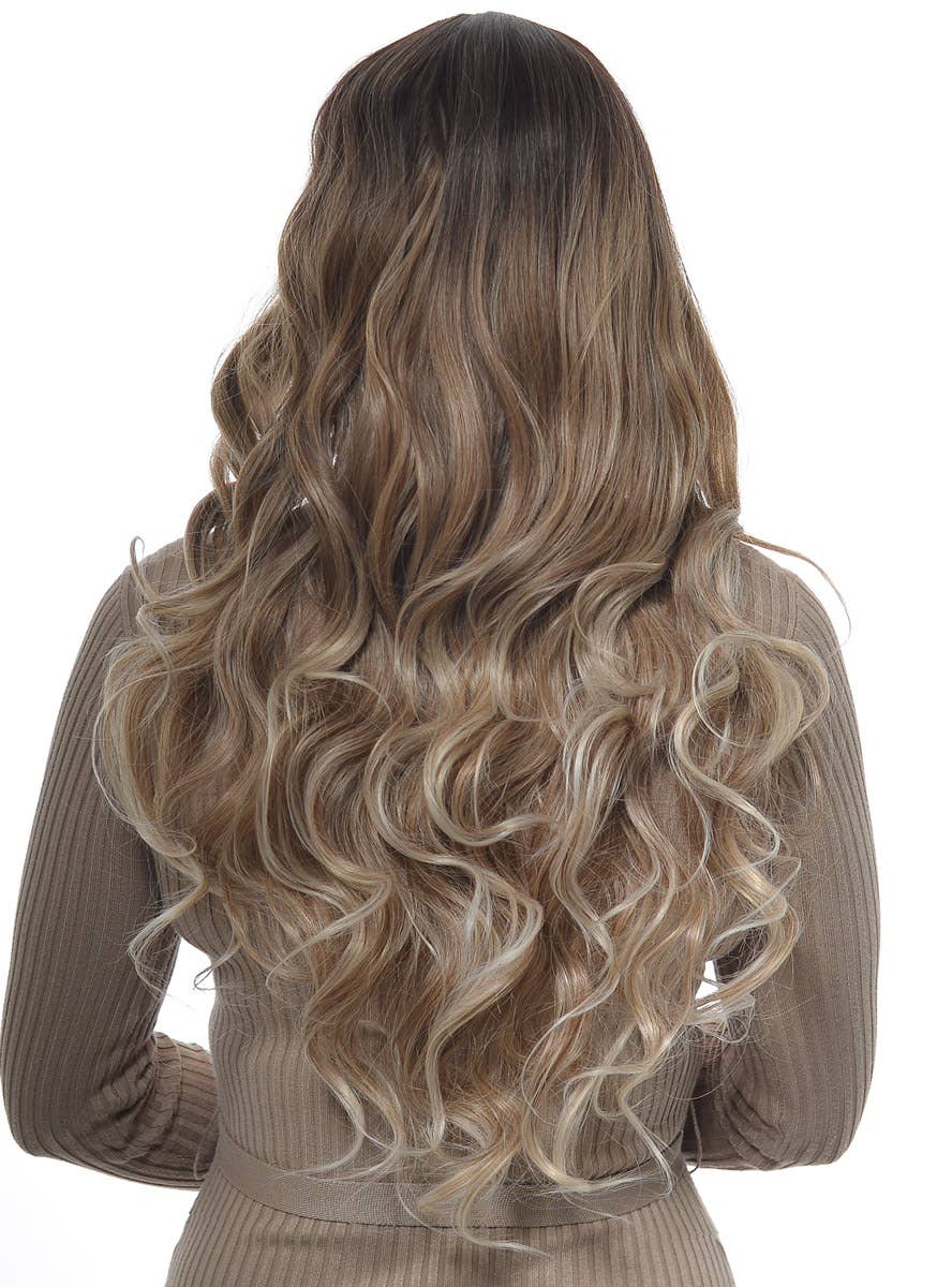Women's Dark Brown to Light Blonde Ombre Curly Synthetic Fashion Wig with Lace Part - Back Image