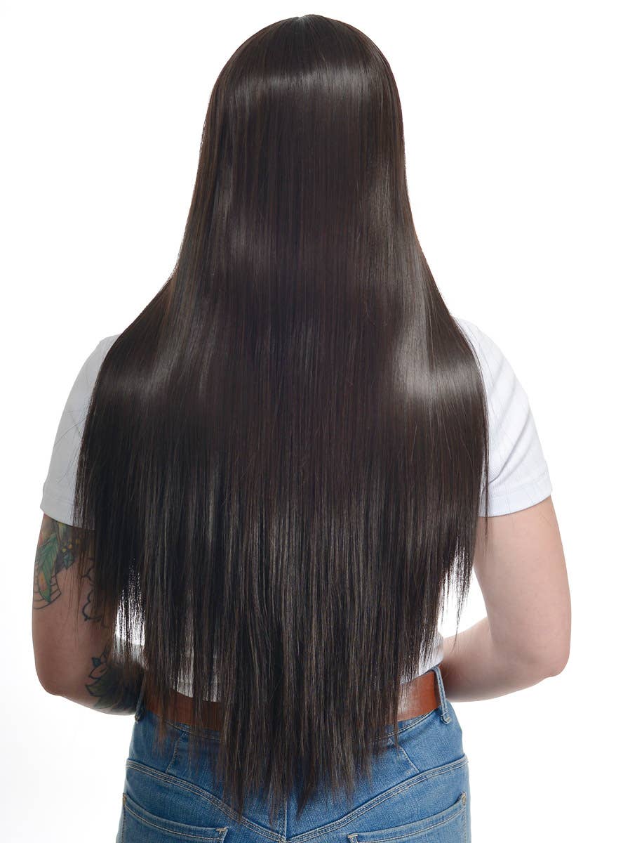 Women's Straight Darkest Brown Synthetic Fashion Wig with Lace Part - Back Image