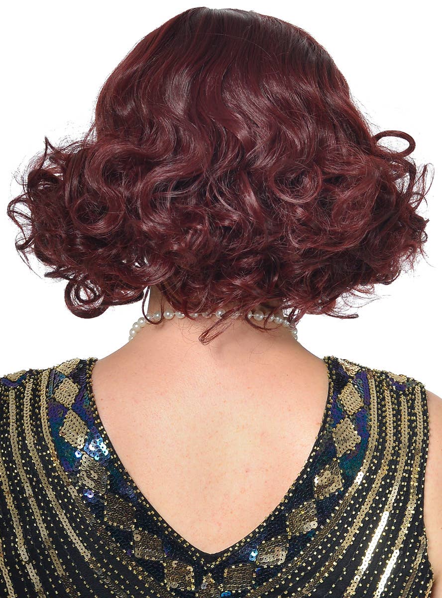 Womens Burgundy Red Curly 1920s Flapper Costume Wig - Back Image