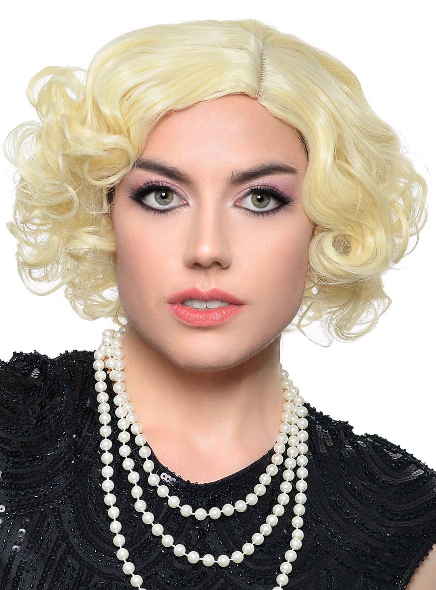 Extra Short Curly Blonde Flapper Wig for Women - Alt Front View