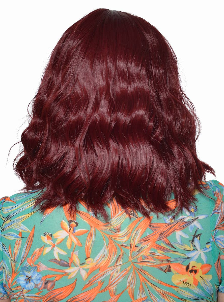 Deluxe Burgundy Mid-Length Wavy Fashion Wig for Women - Back View