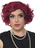 Extra Short Curly Burgundy Flapper Wig for Women - Front View