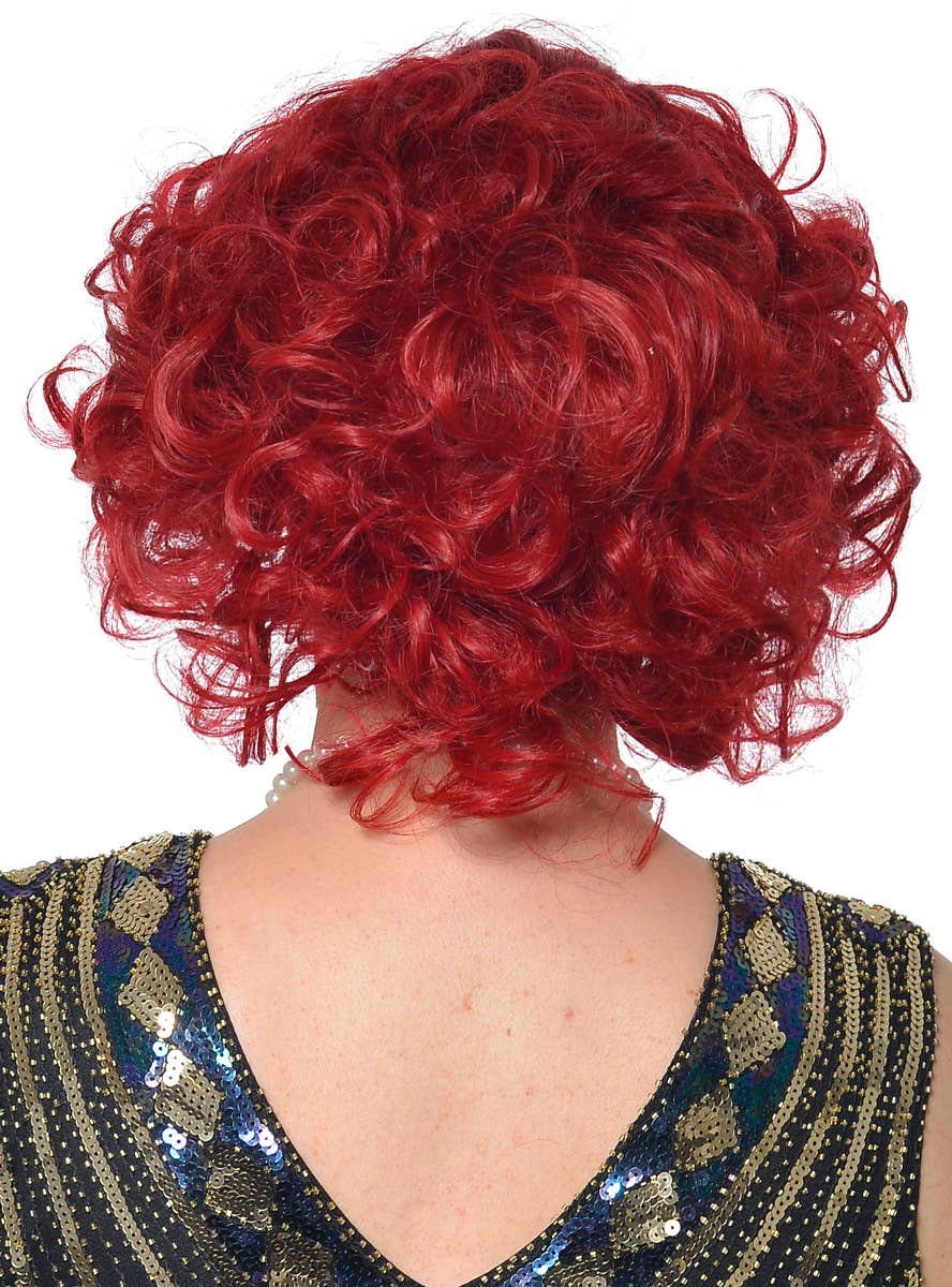 Womens Bright Red Curly 1920s Flapper Costume Wig - Back Image