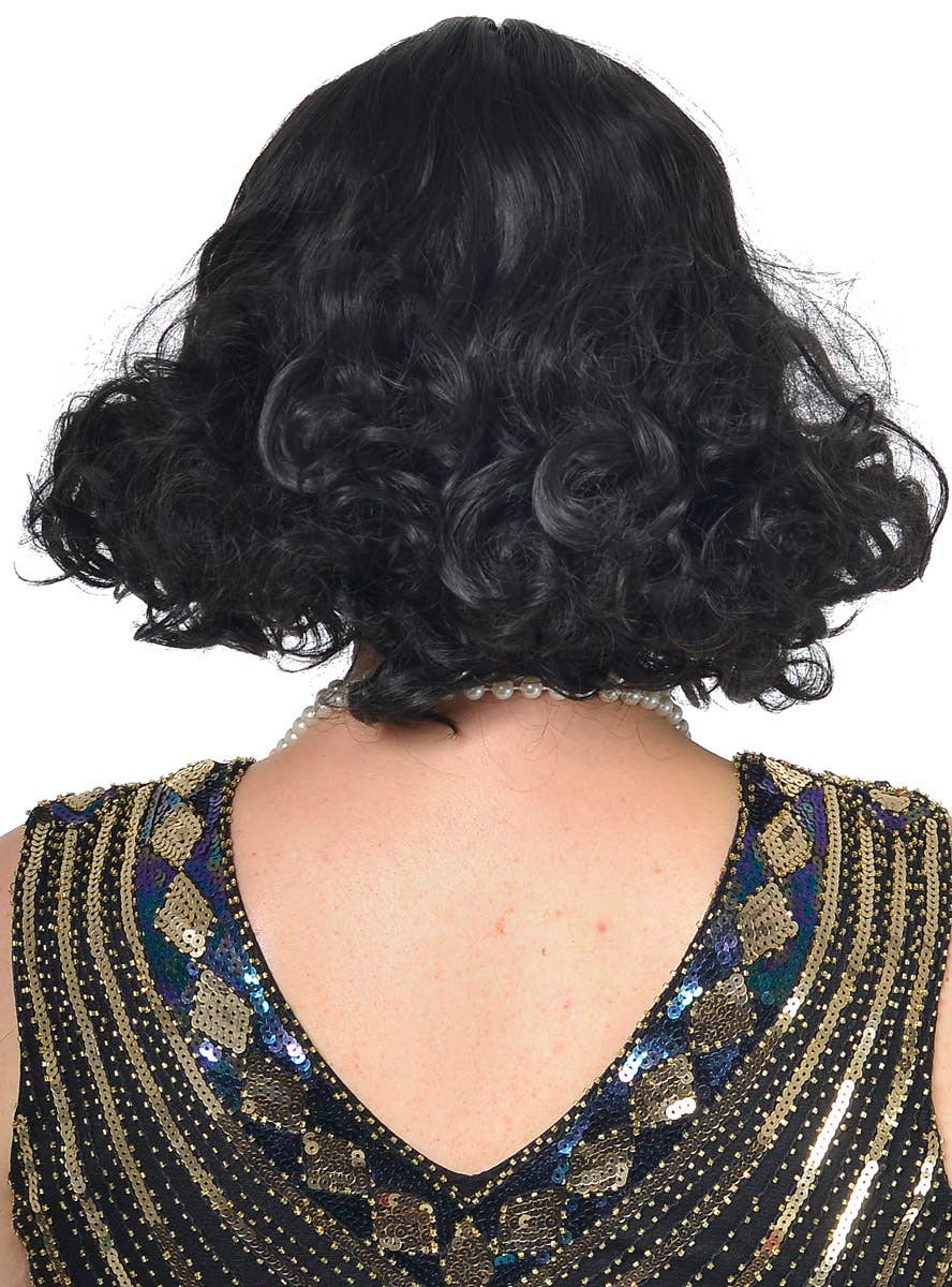 Womens Black Curly 1920s Style Costume Wig - Back Image