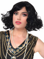Womens Black Curly 1920s Style Costume Wig - Front Image