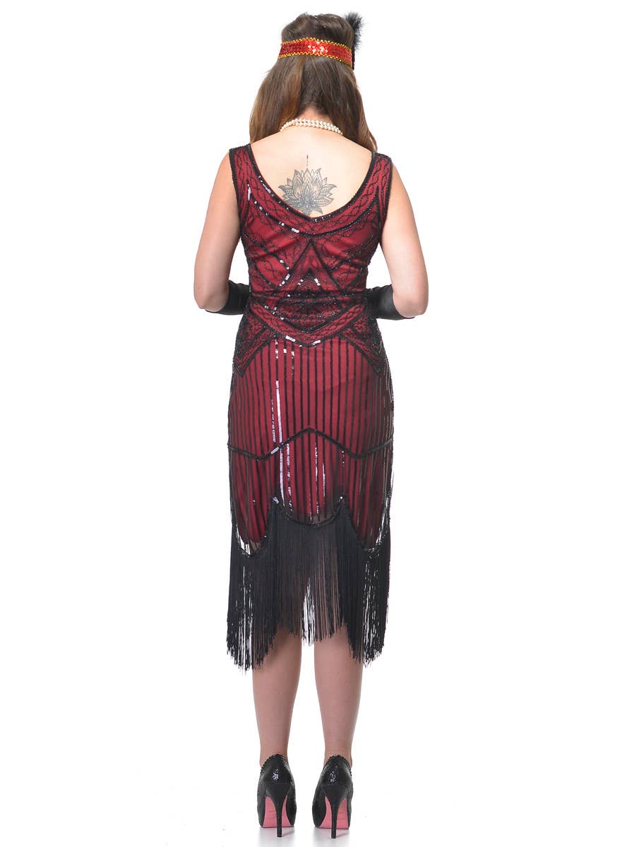 Deluxe Red and Black 1920s Gatsby Dress with Sequins and Fringing Back Image