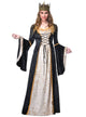 Long Cream and Black Deluxe Medieval Queen Costume Dress for Women