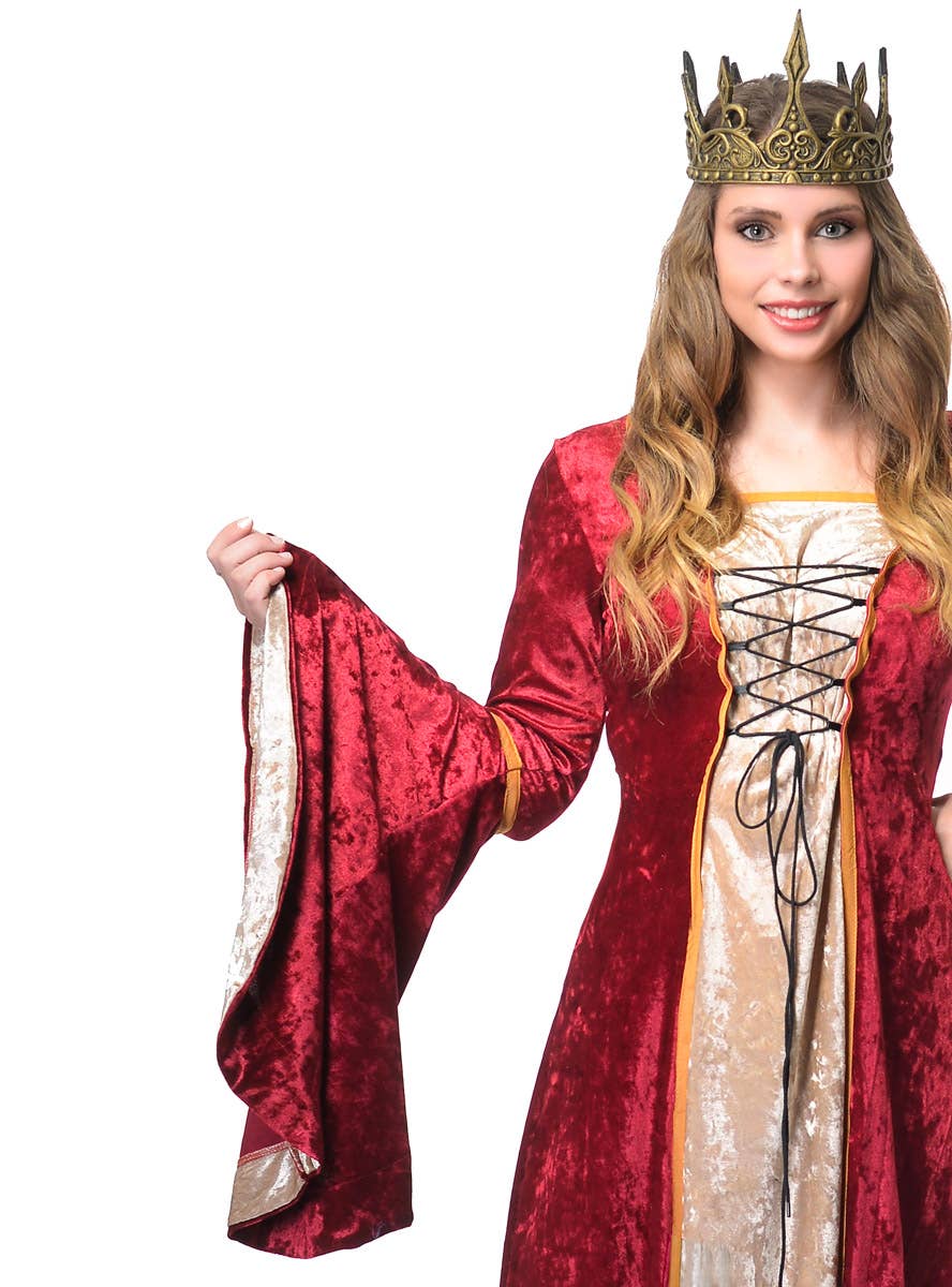 Women's Red and Beige Velvet Medieval Costume Close Image