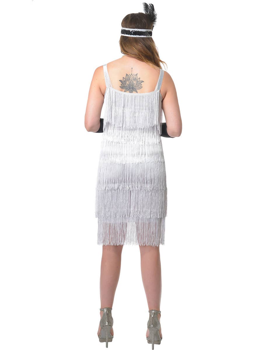 Women's 1920's Fringed Silver Flapper Costume Dress - Back Image