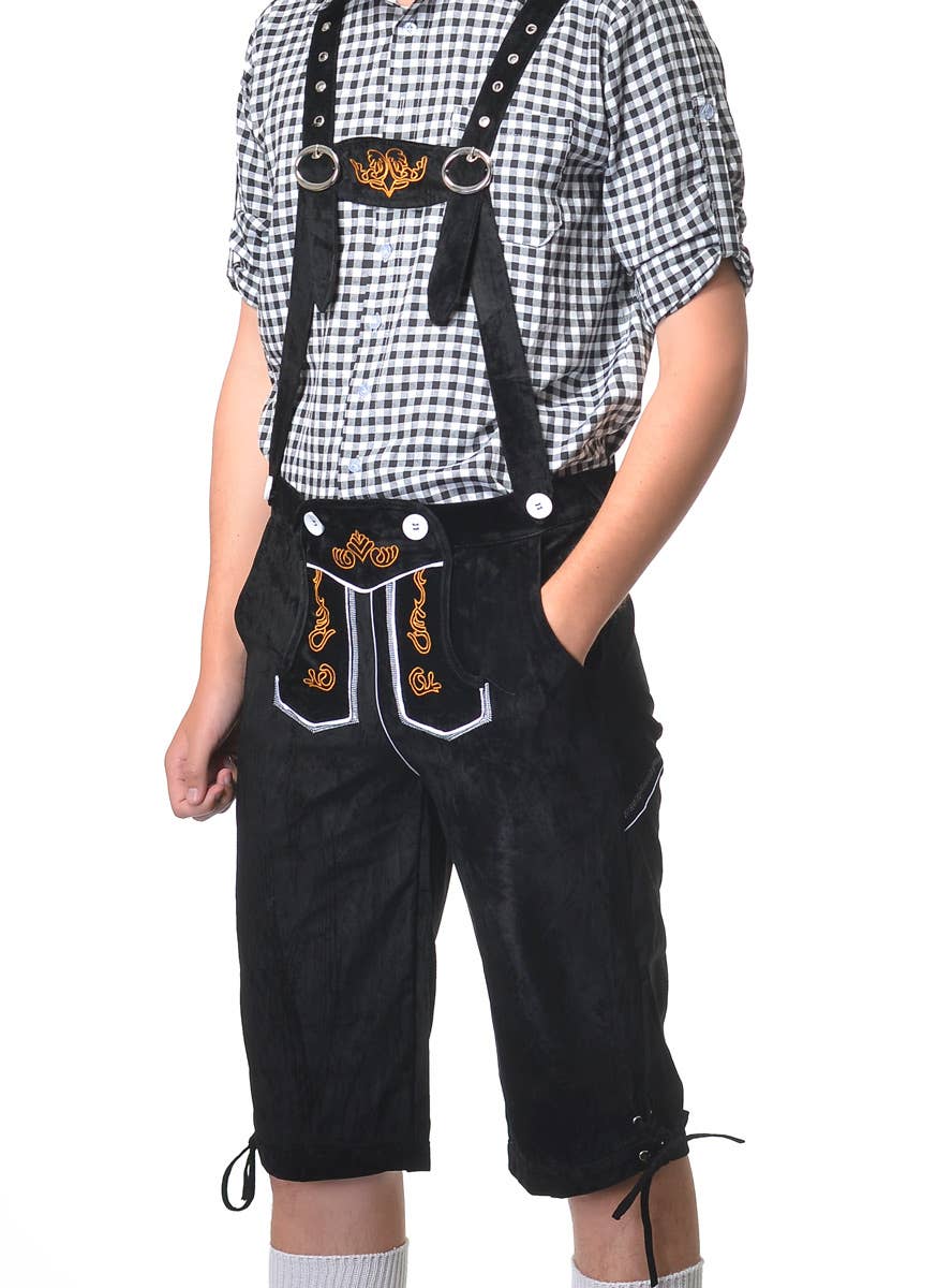 mens deluxe black and white oktoberfest fancy dress costume - close pant image