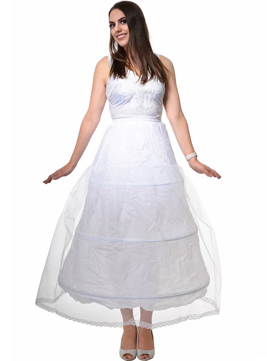 White Tulle Ankle Length 3 Hoop Costume Petticoat for Women