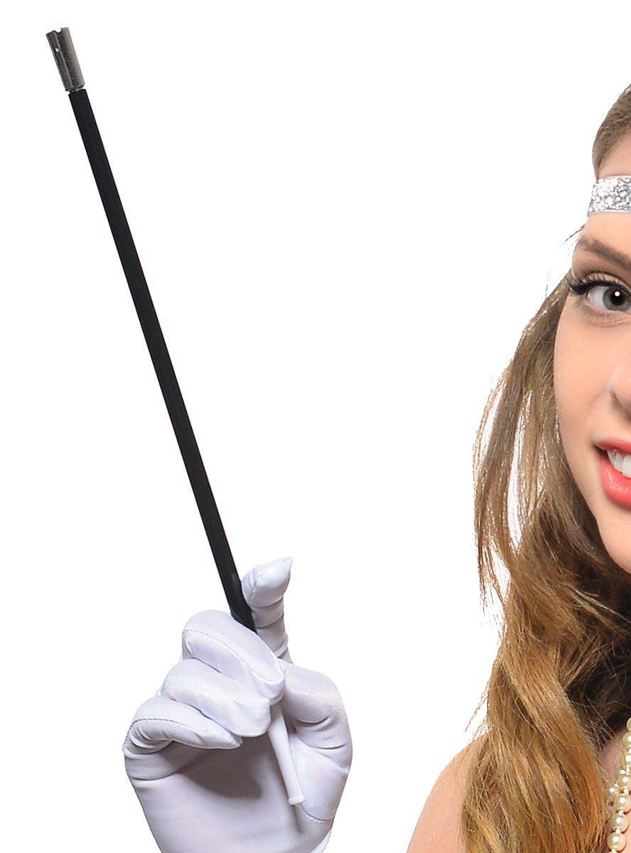 Silver and White Chain Gatsby Headband, Cigarette Holder, Beads and Gloves 4 Piece Gatsby Set - Alternative Image 5