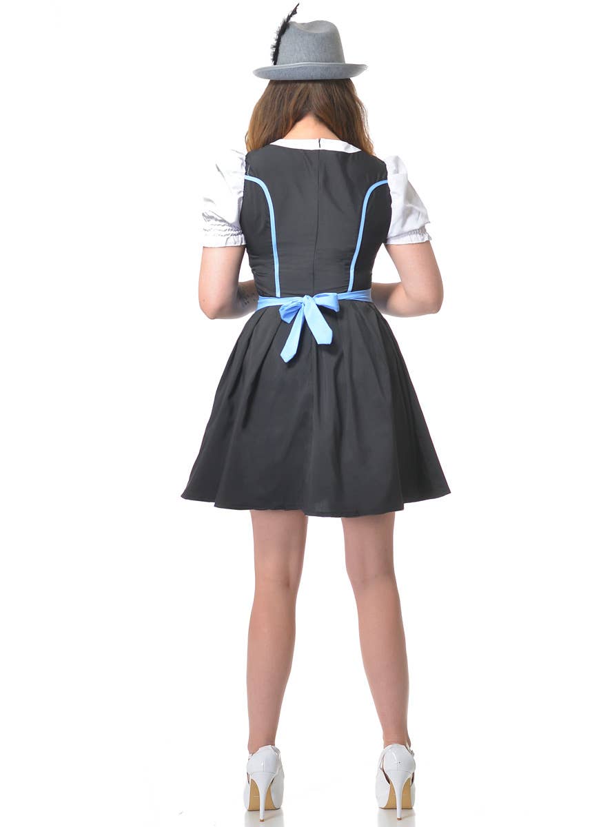 Blue and Black Mid Length Women's Beer Wench Oktoberfest Costume Back Image