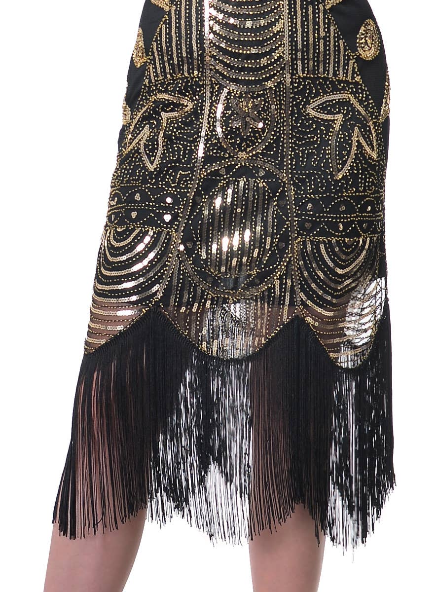 Women's Roaring 20's Deluxe Black and Gold Women's Gatsby Dress Costume - Close Skirt Image