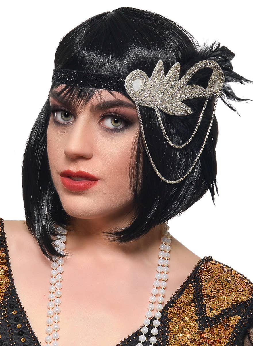 Silver and Black Gatsby Headband - Main Image
