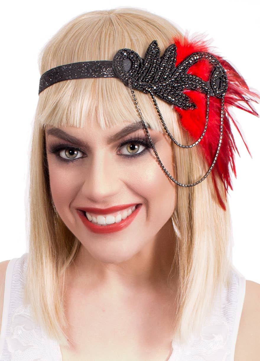 Red and Black Gatsby Headband - Main Image