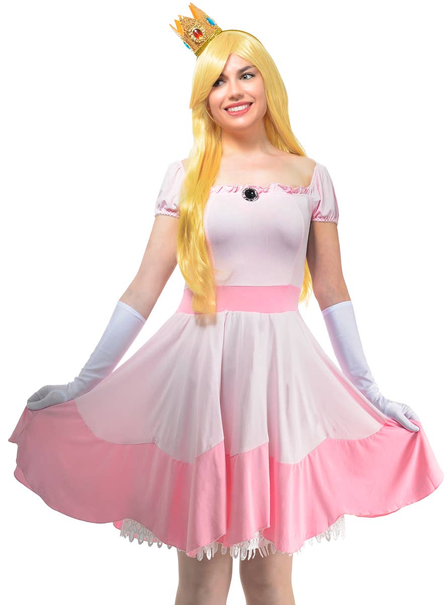 Image of Short Princess Peach Style Womens Costume - Close Image 1