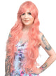 Womens Long Curly Dusty Pink Costume Wig Front Image