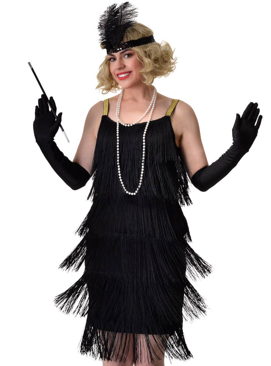 Image of Racy Black Tassel 1920's Flapper Womens Costume - Close Image