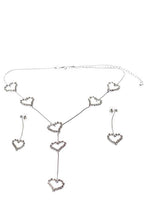 Silver Rhinestone Dangling Hearts Costume Jewellery Set