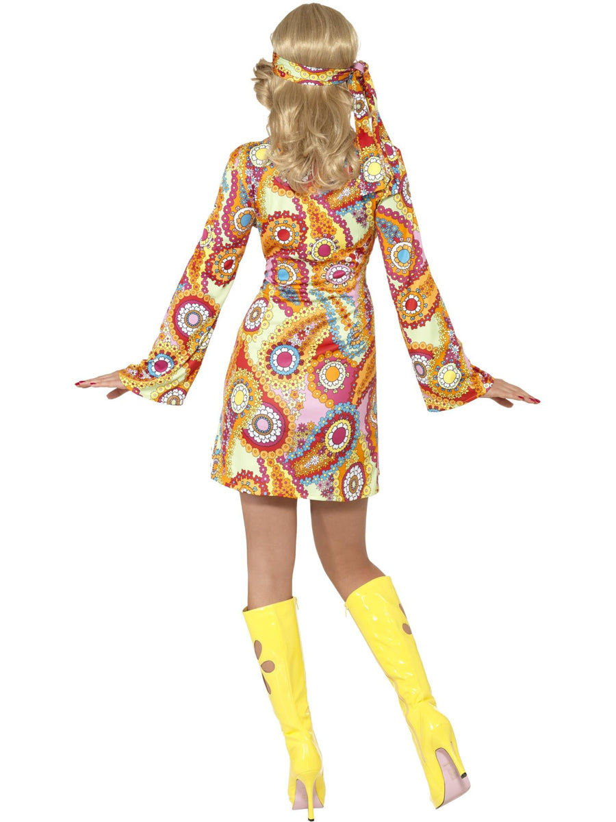 Women's Sexy Retro Flower Power 60s Hippie Costume Dress - Back Image