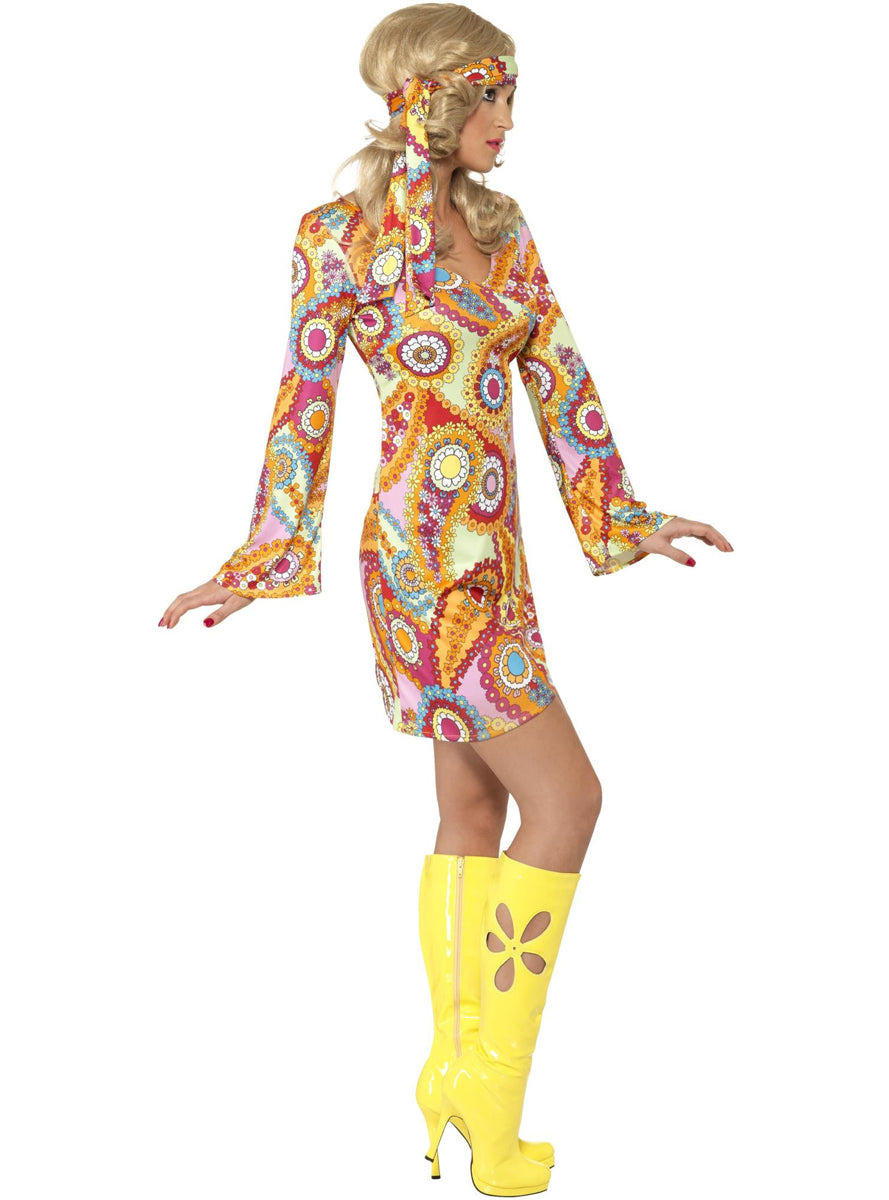 Women's Sexy Retro Flower Power 60s Hippie Costume Dress - Side Image