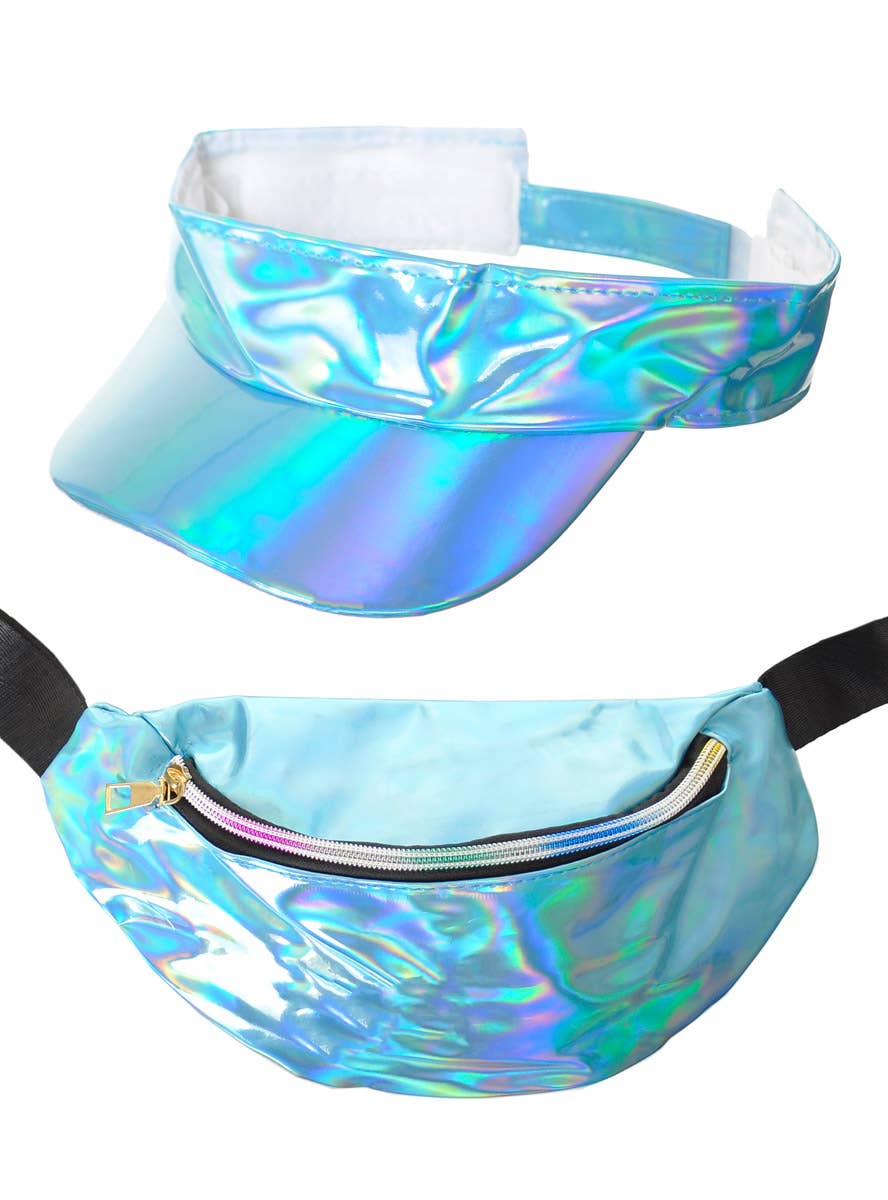 Image of Holographic Blue 80's Visor and Bum Bag Set