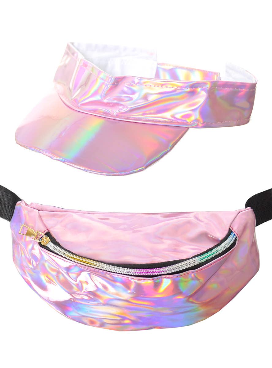 Image of Holographic Pink 80's Visor and Bum Bag Set