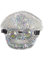 Image of Deluxe Iridescent Silver Festival Hat with Holographic Goggles - Main Image