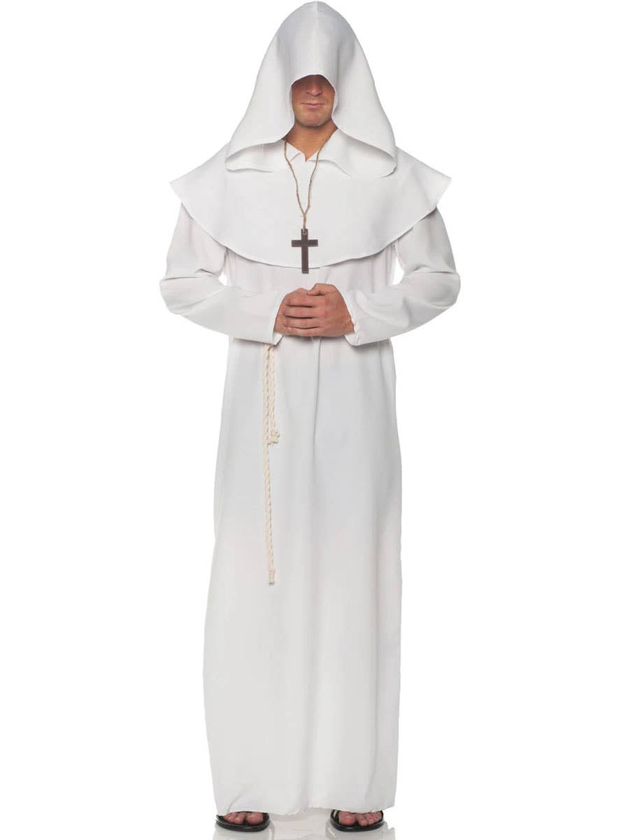 Image of Hooded White Monk Men's Costume Robe - Main Image