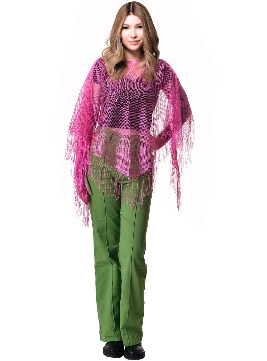 Image of Sparkly Hot Pink Fishnet Women's Costume Poncho