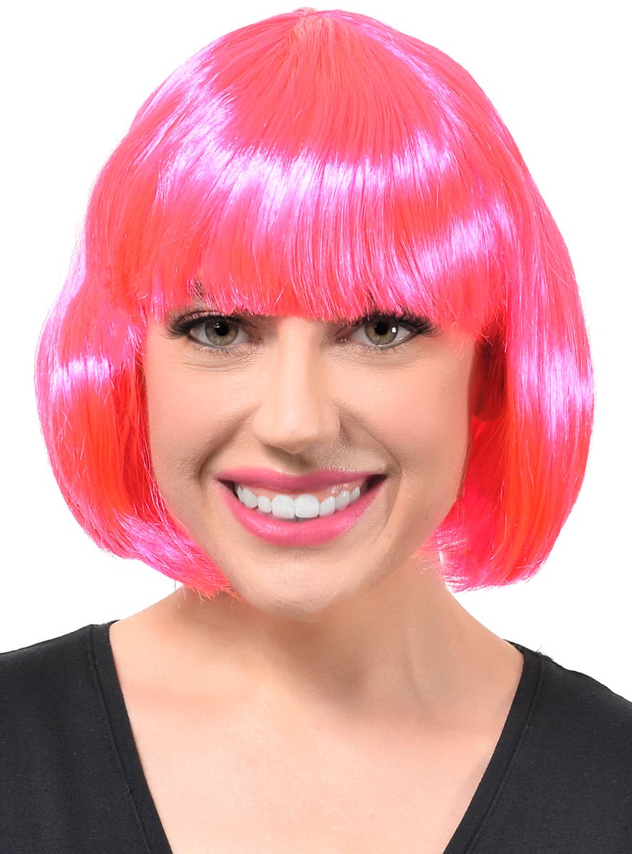 Image of Short Hot Pink Women's Bob Costume Wig with Bangs