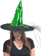 Green Reversible Sequin Womens Witch Hat