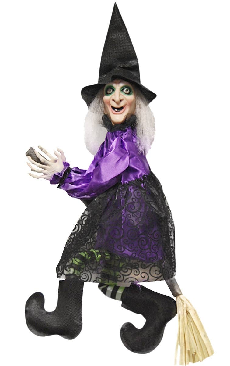 Talking Witch on Broomstick Animated Halloween Decoration Main Image
