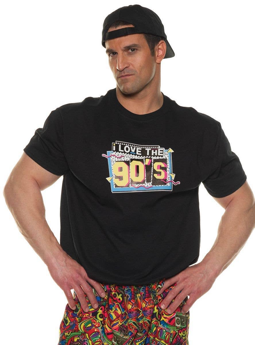 Image of I Love The 90s Men's Black Costume Shirt - Close Front Image